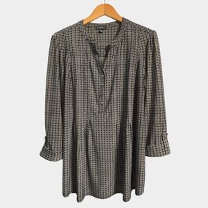 Cocomo Top Blouse Womens 1X Black White ¾"-Sleeve Pintucked Stretchy Liquid Knit